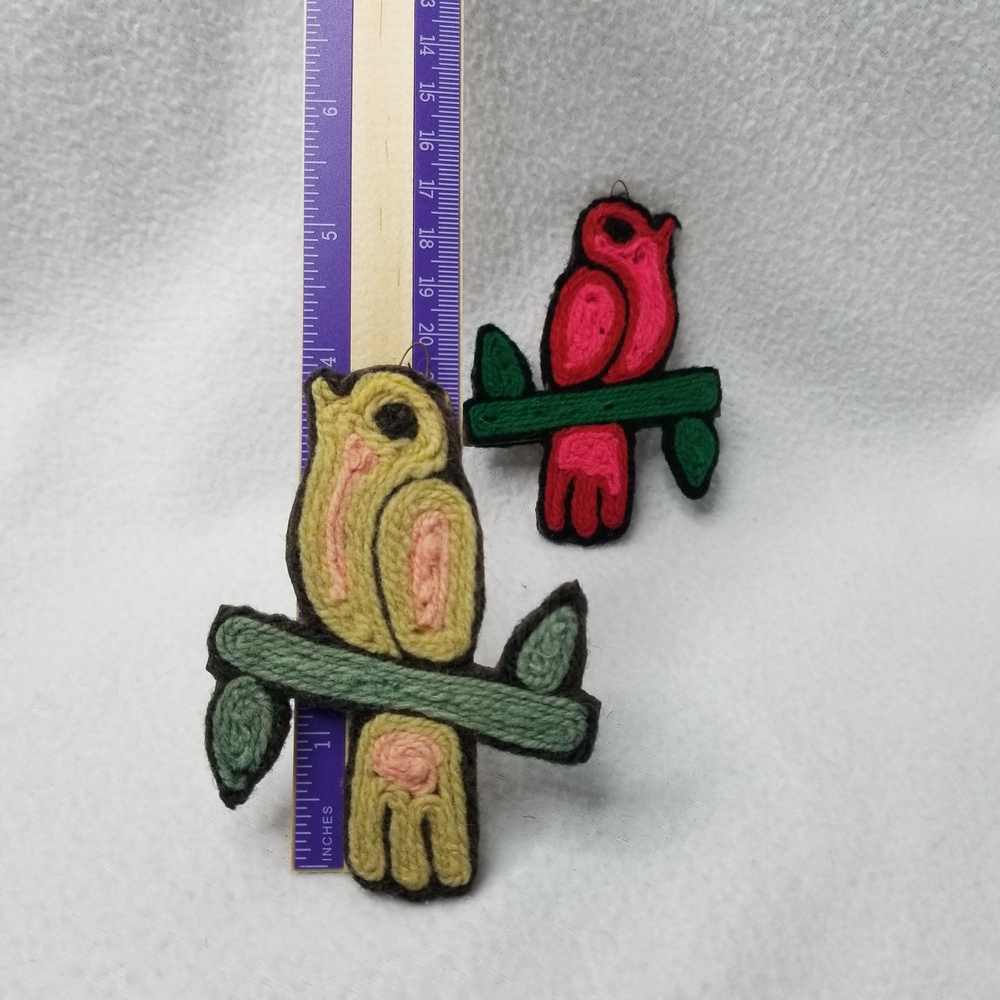 Colorful Bird Ornament Pair - Pink and Yellow - Picture 11 of 13